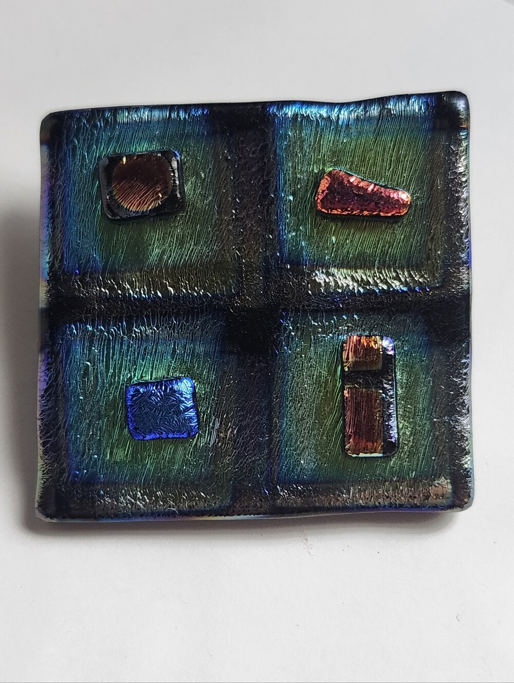 Shimmering Blue & Green Dichroic Fused Glass Art Brooch/Pendant